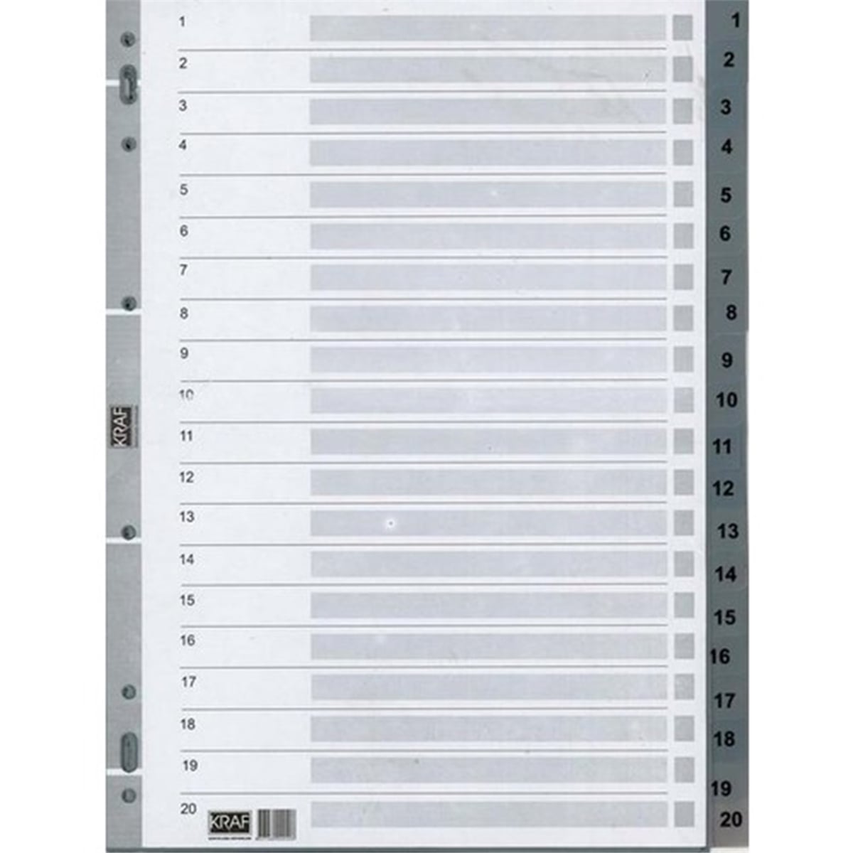 Kraf separatör 1-20 rakamlı 1020