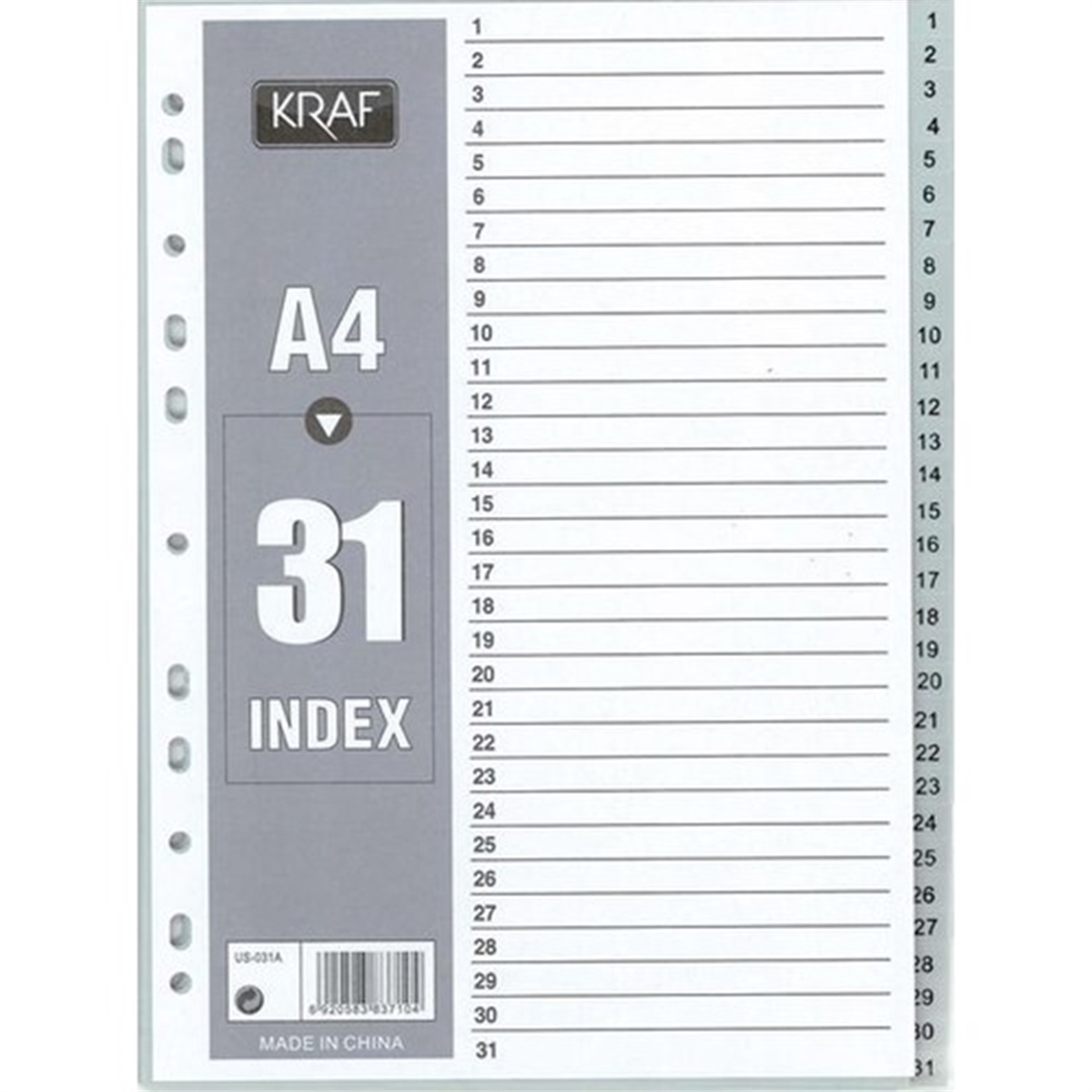 Kraf separatör 1-31 rakamlı 1031