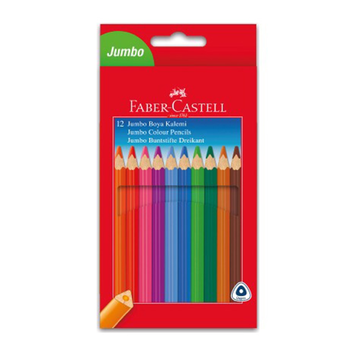 Faber Castell Kuru Boya Kalemi 12'li Jumbo Tam Boy Üçgen Şekilli Kalem