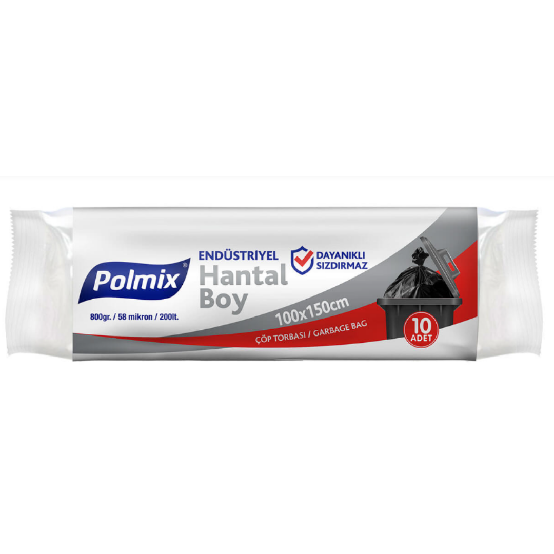 Polmix Çöp Poşeti 100 x 150 Endüstriyel Hantal Boy 10'Lu Siyah