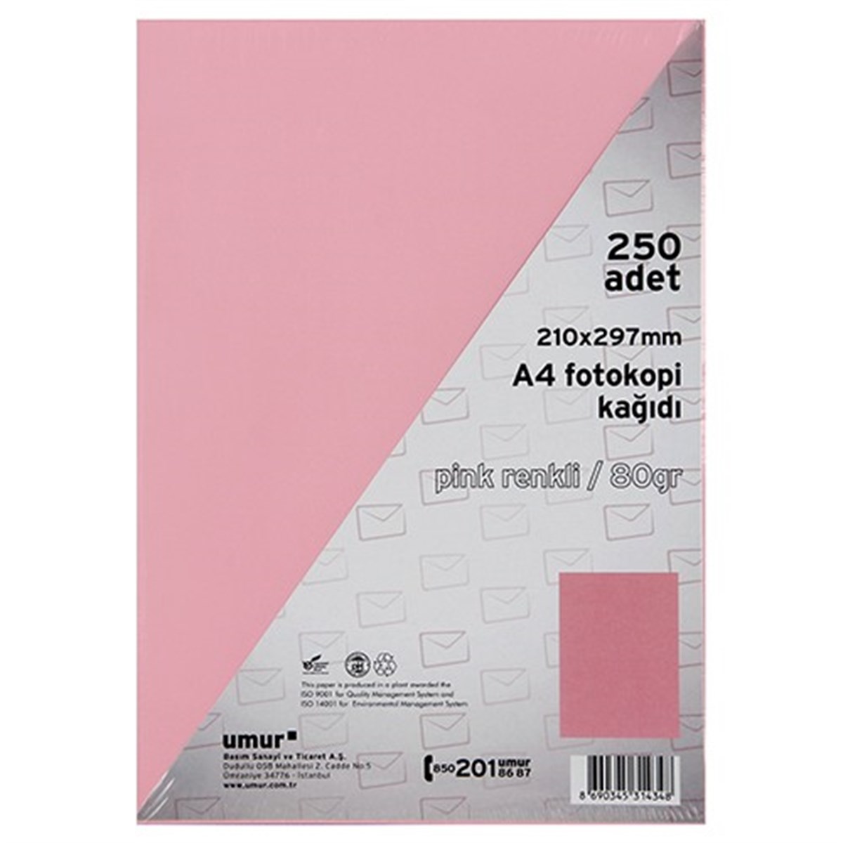 Umur fotokopi kağıdı A4 pink 250 lik 80gr