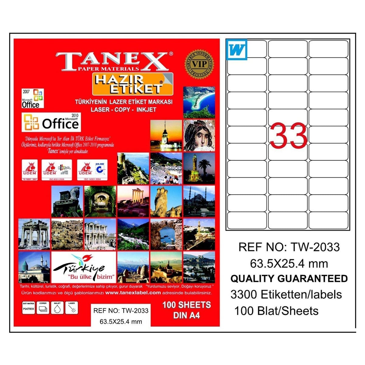 Tanex laser etiket 63.5x25.4 tw-2033