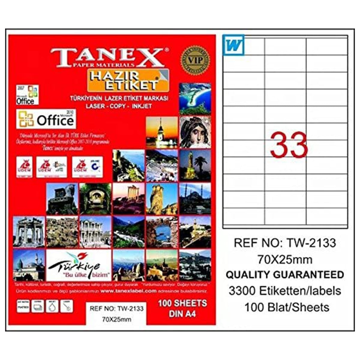 Tanex laser etiket 70x25 tw-2133
