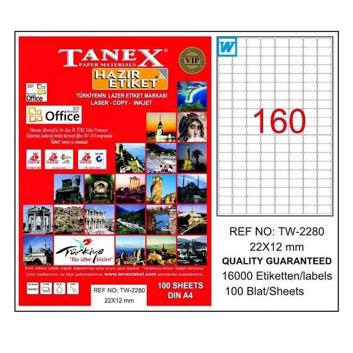 Tanex laser etiket 22x12 tw-2280