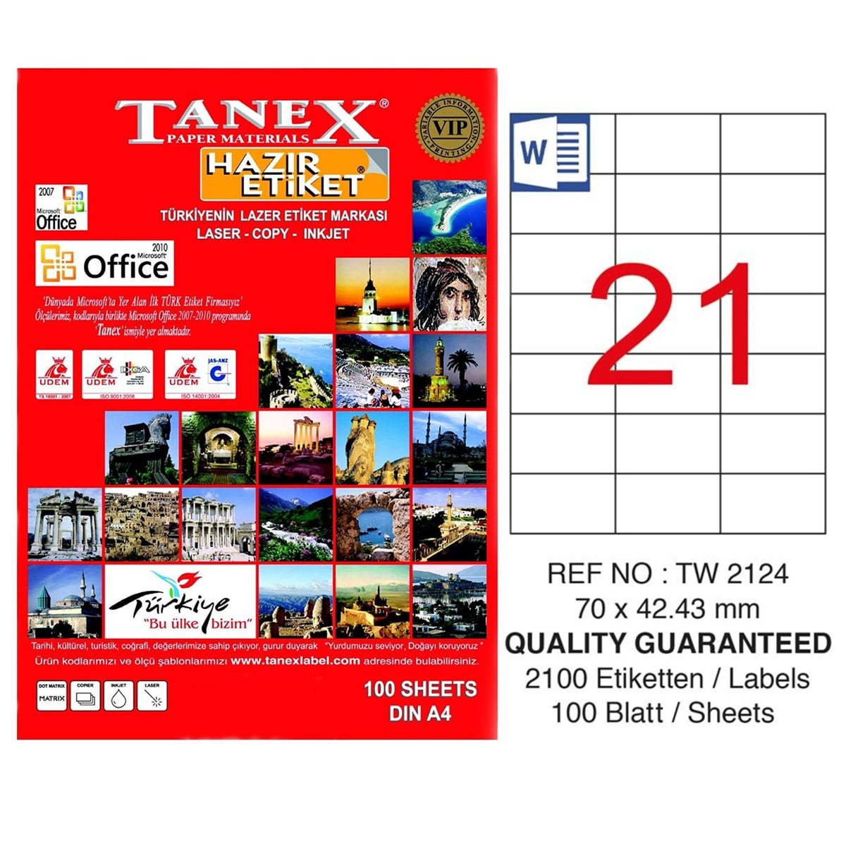 Tanex laser etiket 70x42,43mm tw-2124