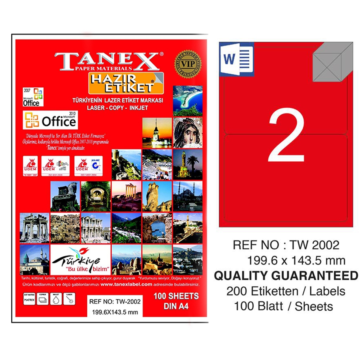 Tanex laser etiket 199.6x143.5 tw-2002r kırmızı