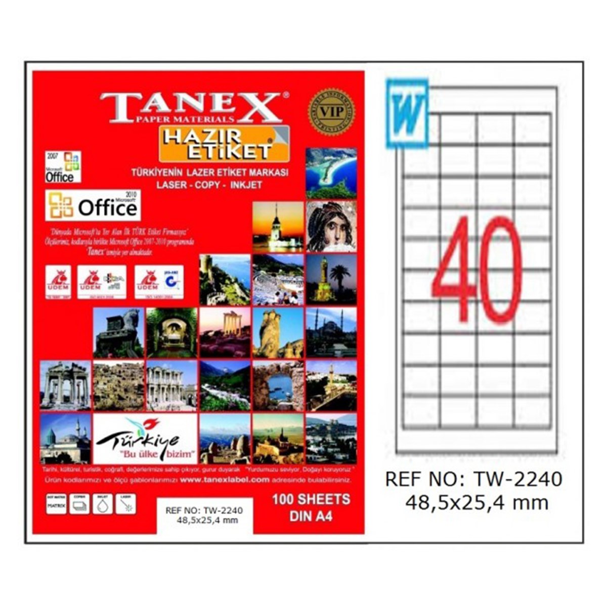 Tanex Laser Etiket 48,5x25,4 TW-2240