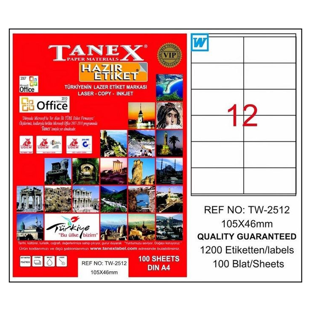 Tanex laser etiket 105x46 tw-2512