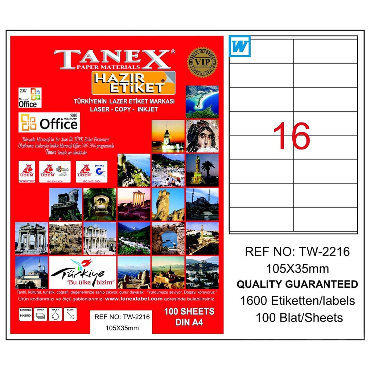 Tanex Laser Etiket 105x35 Tw-2216