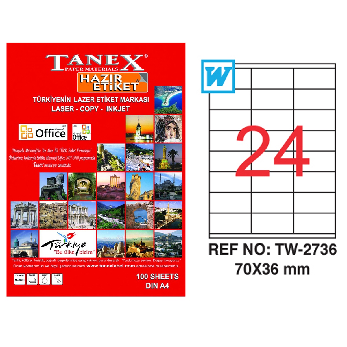 Tanex Laser Etiket 70x36 Tw-2736