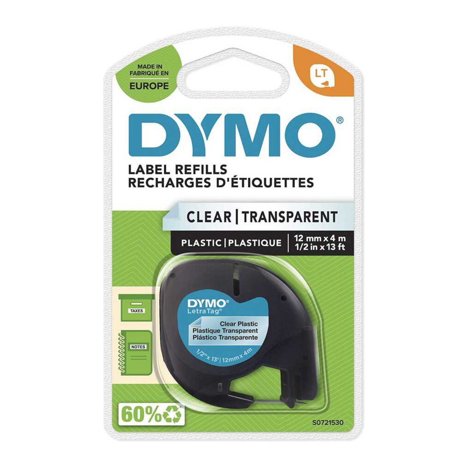 Dymo letratag etiket plastik 12268 şeffaf12mmx4m