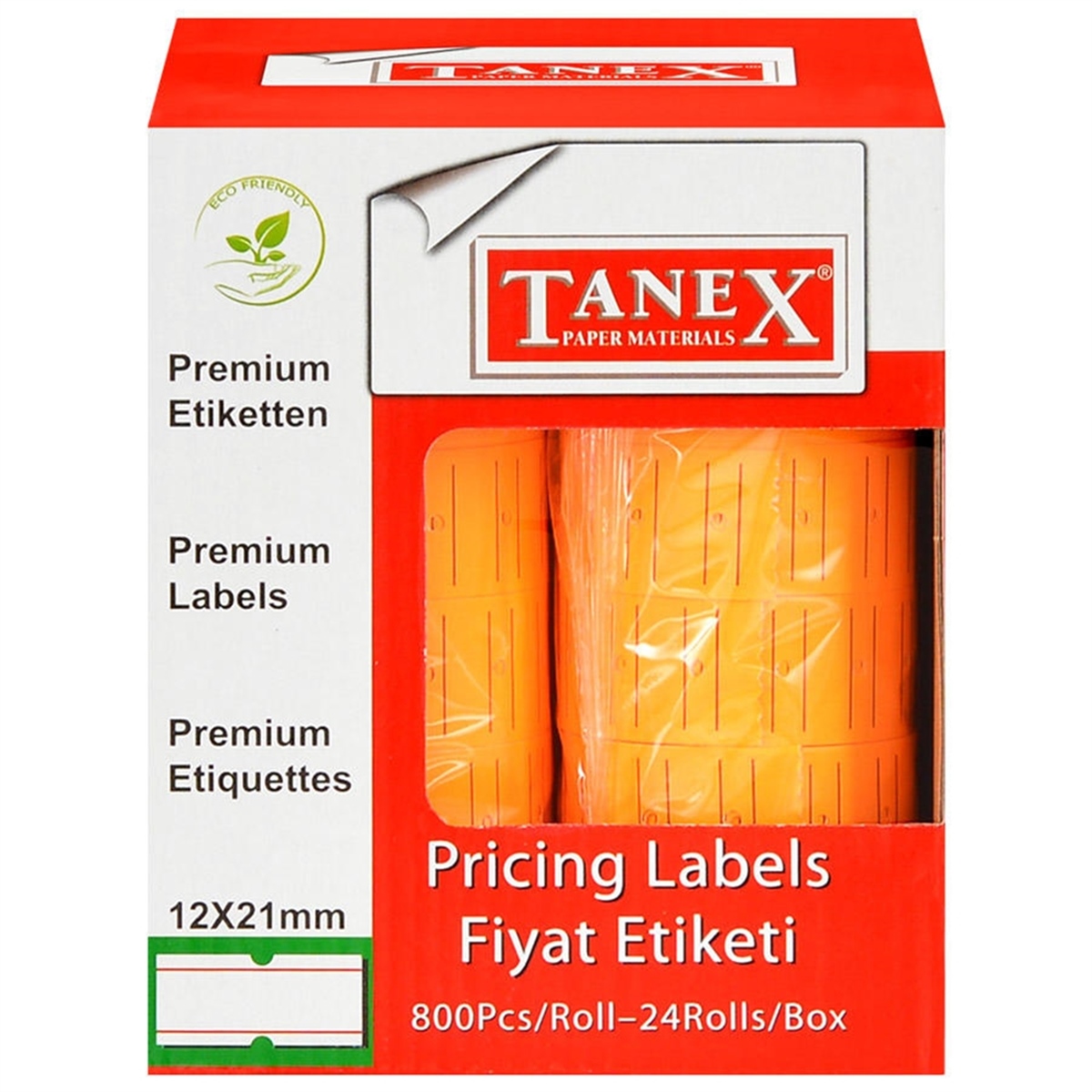 Tanex motex etiket 21x12 çizgili turuncu (800 lü)