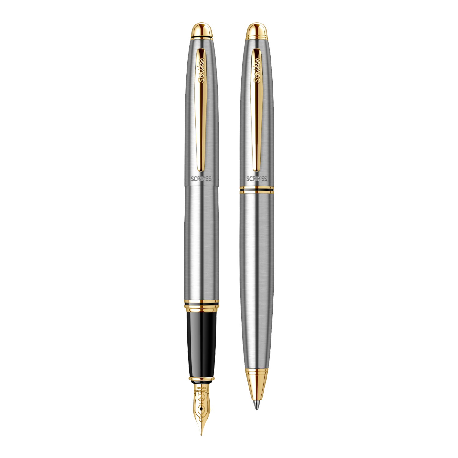 Scrikss Knight 88 İkili Set Dolmakalem - Tükenmez Gold Krom