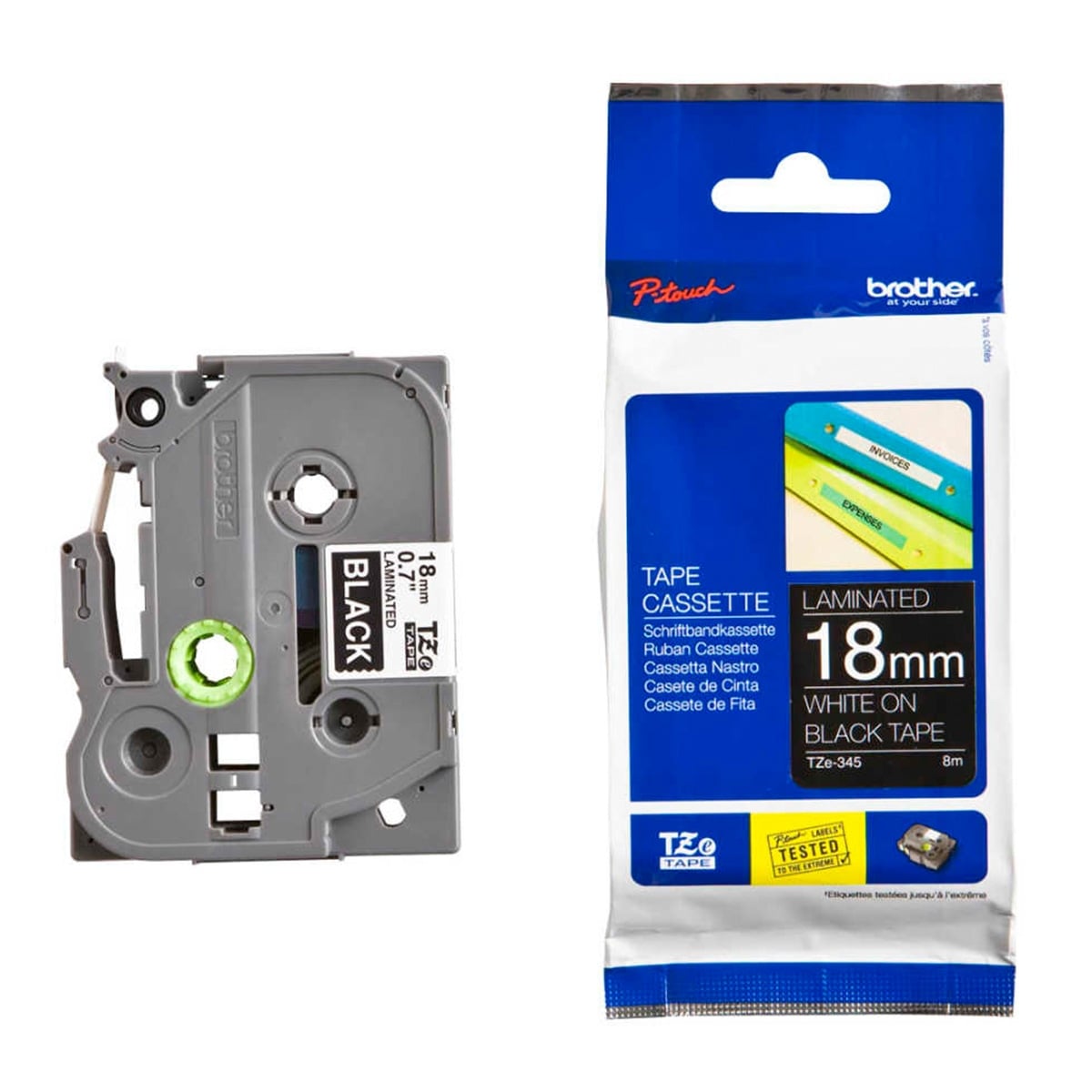 Brother tze-345 18mm siyah/beyaz etiket