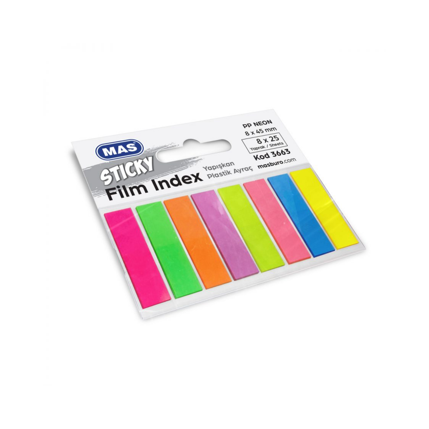 Mas 3663 Yapışkan Plastik Ayraç 8x45 mm 8 Renk