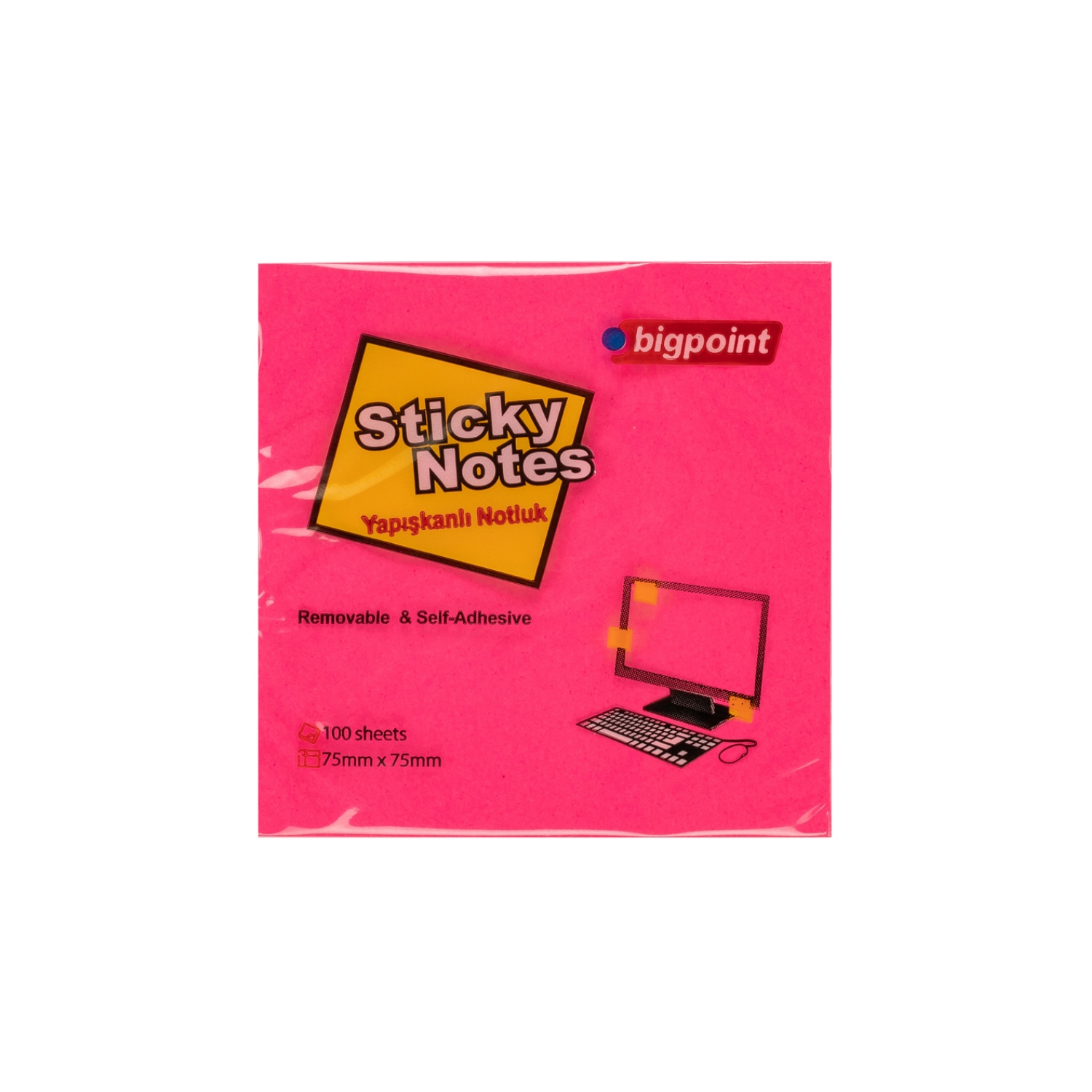 Bigpoint Yapışkanlı Not Kağıdı 75x75mm 100 Yaprak Neon Kırmızı BP807-25