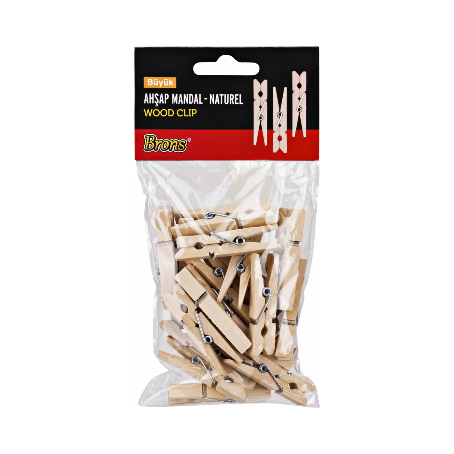 Brons Ahşap Büyük Mandal Naturel BR-907
