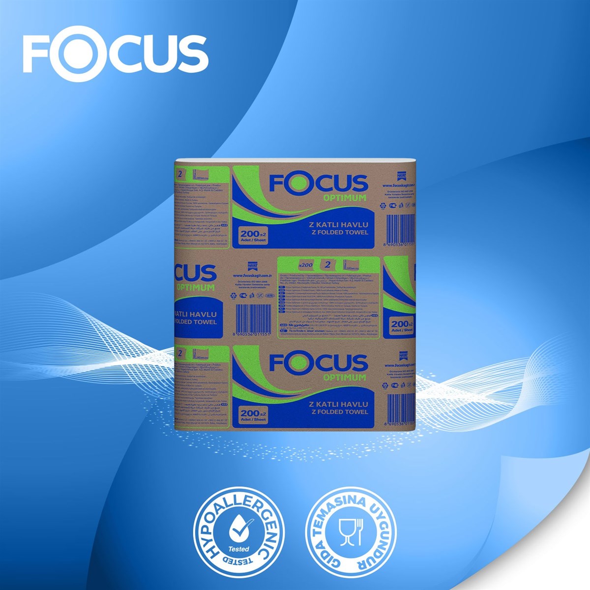 Focus Optimum Z Katlı Dispenser Kağıt Havlu 200 yaprak 12 li paket