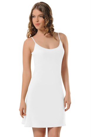 NBB 3851 İnce İp Askılı İç Göstermeyen Beyaz Kombinezon Elbise