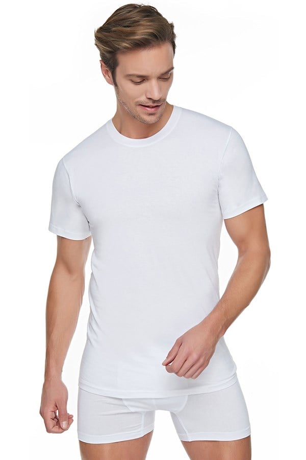 6 Adet Seher Yıldızı Beyaz Erkek Fanila Sıfır 0 Yaka Kısa Kol Pamuk T-Shirt