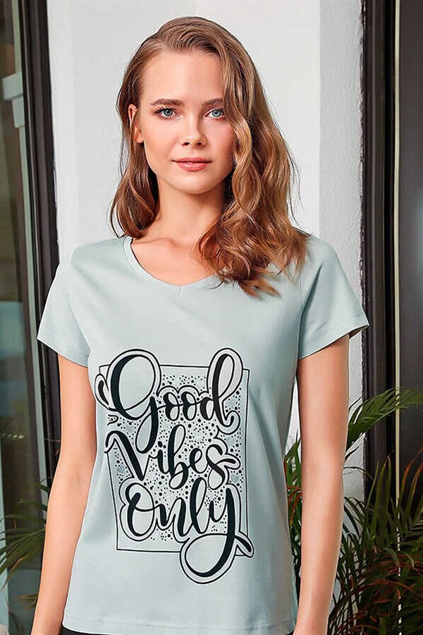 Berrak Yeşil Kadın Tişört Baskılı Bayan T Shirt %100 Pamuk