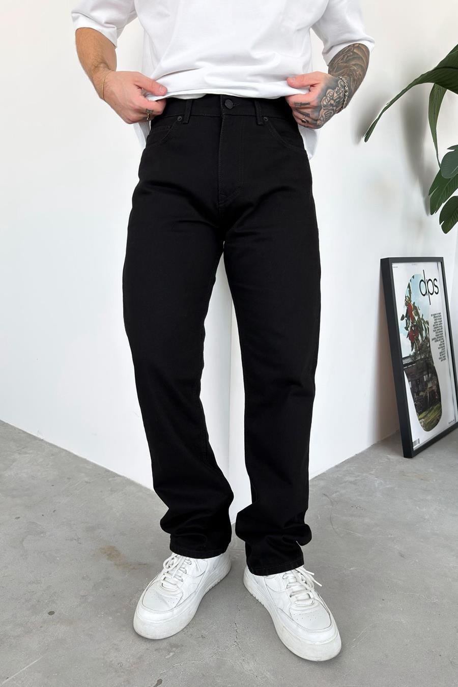 Siyah Beyaz Dikiş K-21 Baskılı Siyah Baggy Pantolon