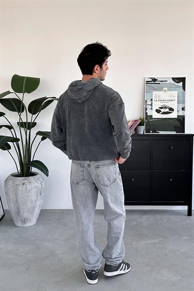 Acid Wash Basic Yıkamalı Oversize Sweatshirt