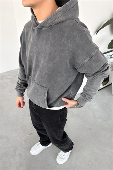 Acid Wash Basic Yıkamalı Oversize Sweatshirt