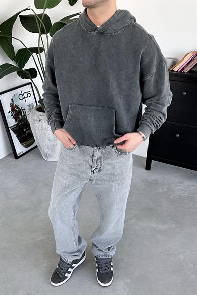Acid Wash Basic Yıkamalı Oversize Sweatshirt