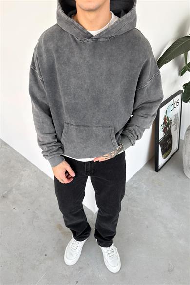 Acid Wash Basic Yıkamalı Oversize Sweatshirt