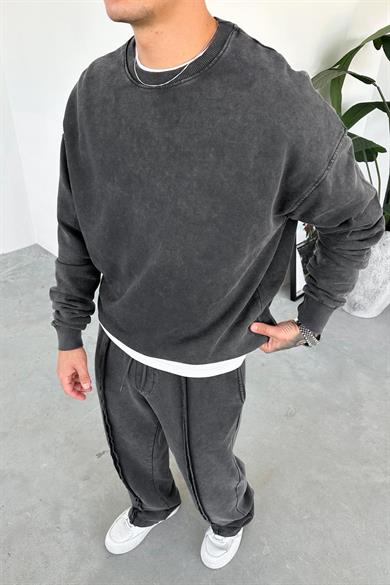 Acid Wash Basic Yıkamalı Oversize Sweat