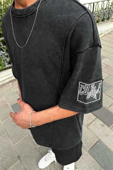 Acid Wash Couture Nakış Detay E9 Oversize Tişört