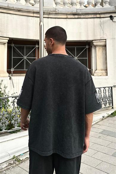 Acid Wash Couture Nakış Detay E9 Oversize Tişört
