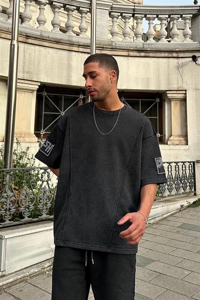 Acid Wash Couture Nakış Detay E9 Oversize Tişört
