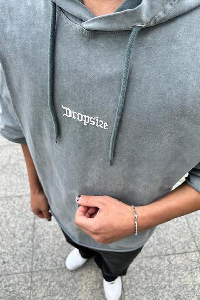 Acid Wash Dropsize Nakış Detaylı Kapüşonlu PH Oversize Tişört