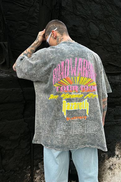 Acid Wash Gri Acid Wash Road Oversize Tişört