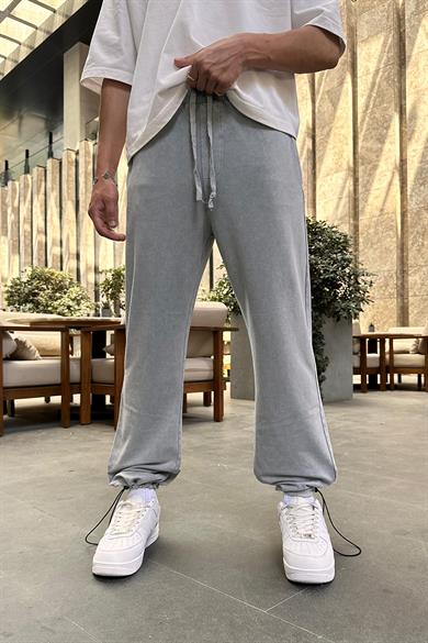 Acid Wash Gri Basic Paçası Ayarlanabilir DL Baggy Eşofman