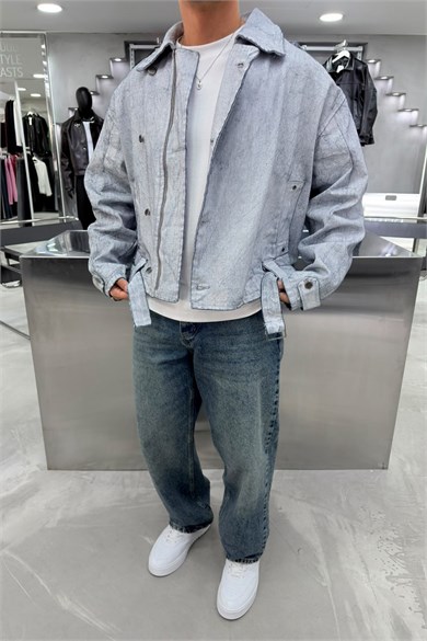 Acid Wash Gri Kemer Detaylı Yıkamalı Ceket