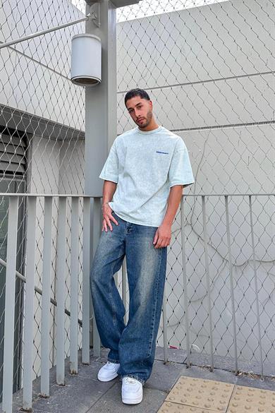 Acid Wash Gri Project EE Oversize Tişört