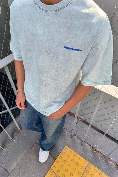 Acid Wash Gri Project EE Oversize Tişört