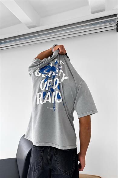 Acid Wash Gri Ransel DL Oversize Tişört