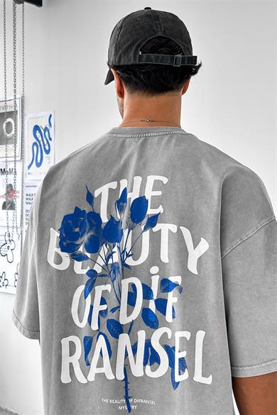 Acid Wash Gri Ransel DL Oversize Tişört