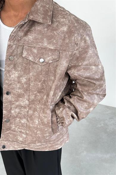 Acid Wash Kiremit Ön Dikiş Detay Deri Mont