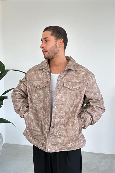 Acid Wash Kiremit Ön Dikiş Detay Deri Mont