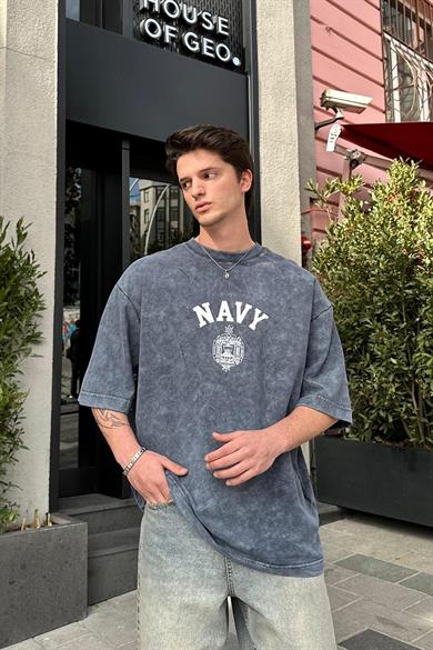 Acid Wash Navy BS Oversize Tişört