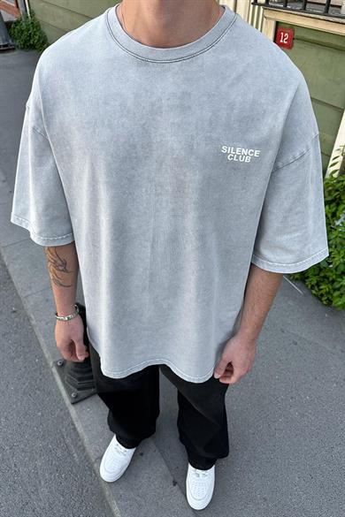 Acid Wash Silence Club EE Oversize Tişört