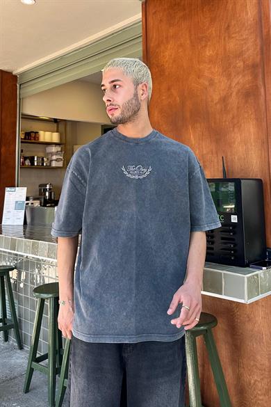 Acid Wash The Obey Nakış Detaylı PM Oversize Tişört