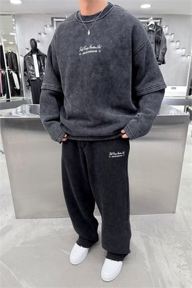 Acid Wash United Nakışlı Premium Yıkamalı Oversize Eşofman Takımı