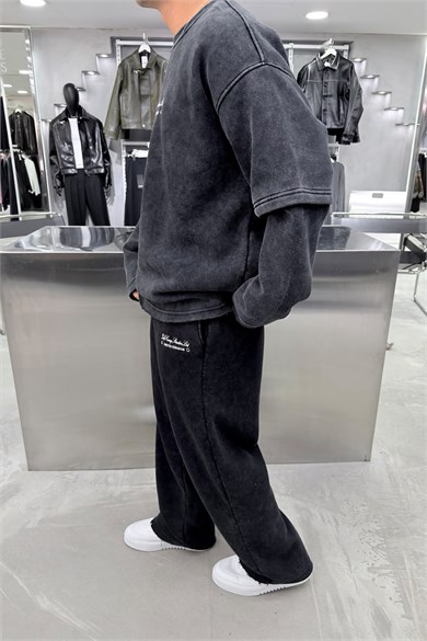 Acid Wash United Nakışlı Premium Yıkamalı Oversize Eşofman Takımı