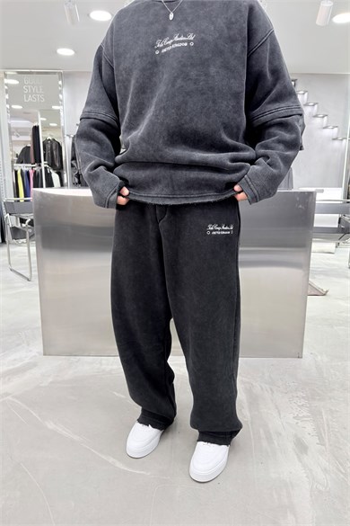 Acid Wash United Nakışlı Premium Yıkamalı Oversize Eşofman Takımı